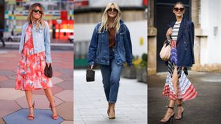 street style models showing how to style a denim jacket with heels