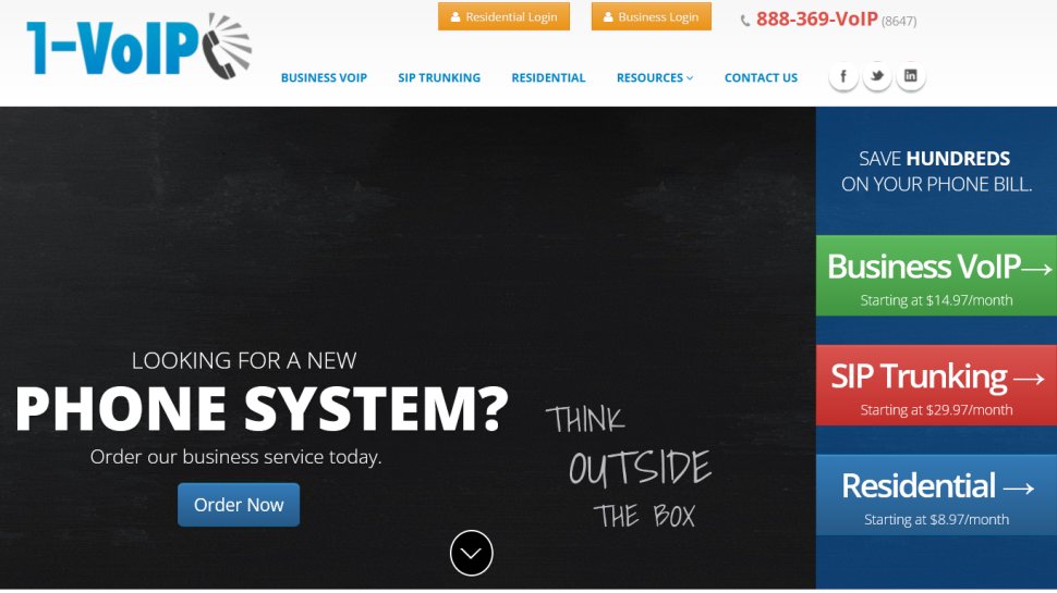 1-VoIP website screenshot (August 2025).