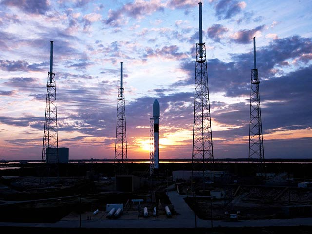 SpaceX’s Falcon 9 rocket on the launch pad at Cape Canaveral prior to its first launch.