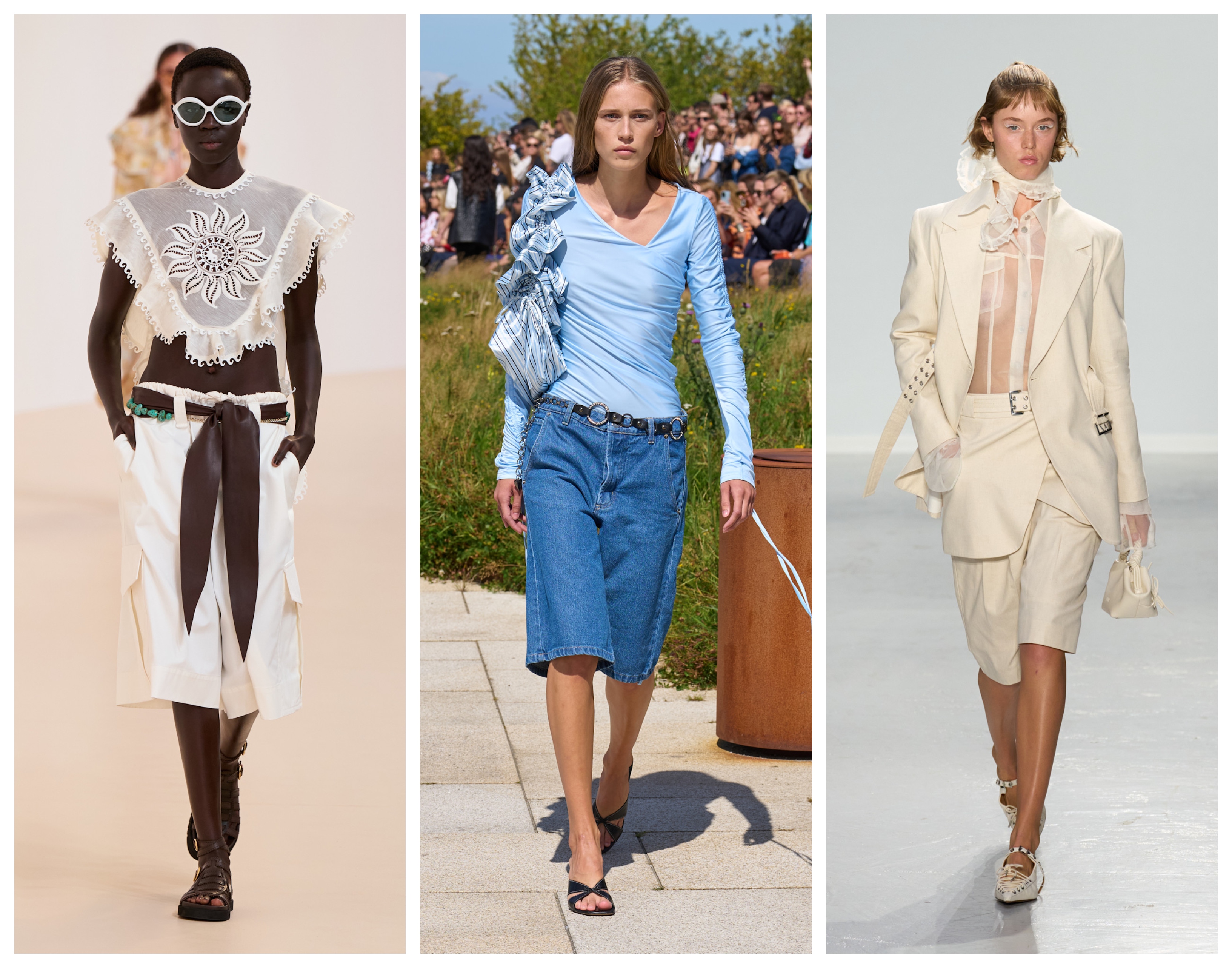 collage of spring 2025 runways: Zimmermann, OperaSPORT, Ganni