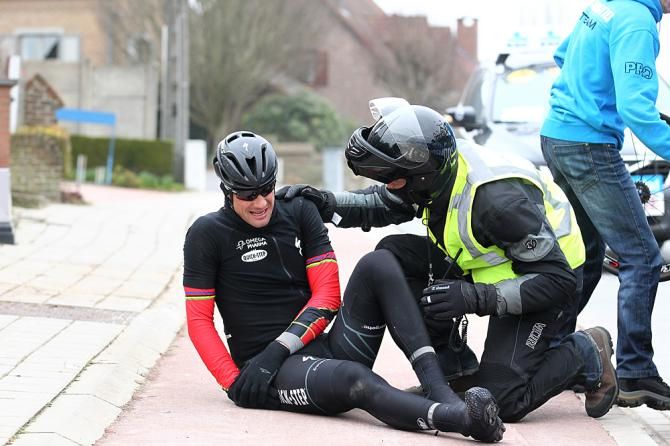 A moto driver was first to stop for Boonen
