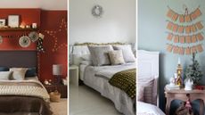 Compilation image of three bedrooms to show how to style a guest bedroom for Christmas 