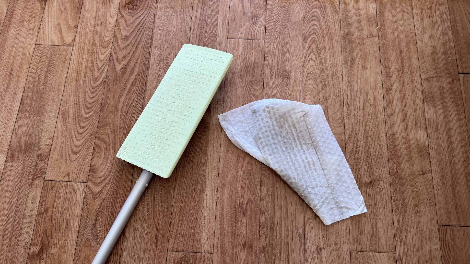 The Flash Speed Mop and a used wipe next to it