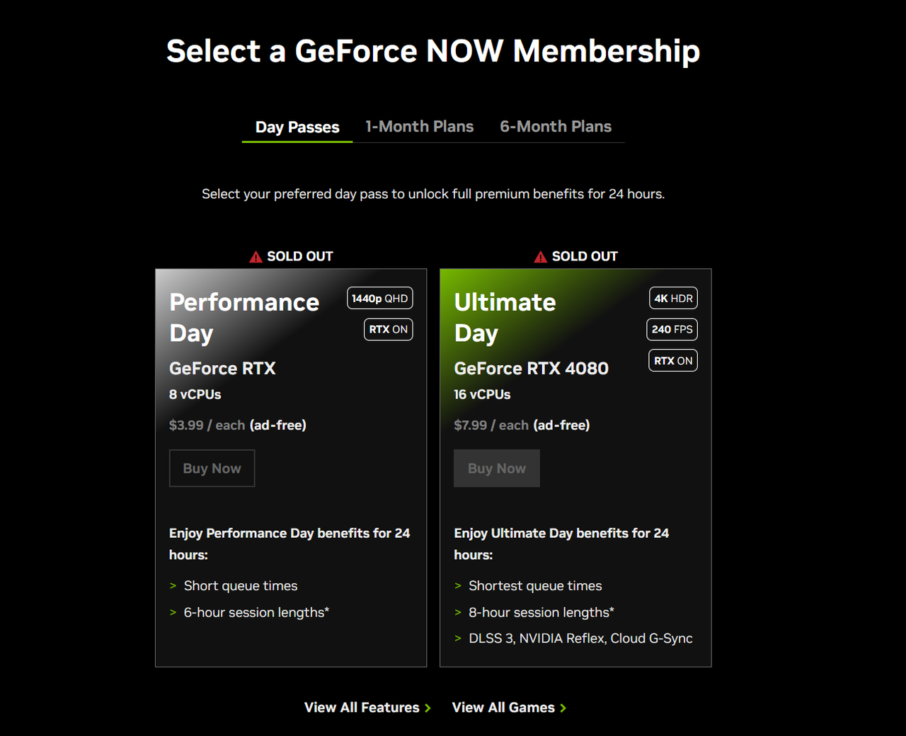 Day Passes Tiers