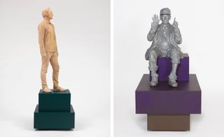 a sculpture of left: ‘nigel godrich’ (2015) in new york & right: ‘lee scratch perry’ (2015) in paris