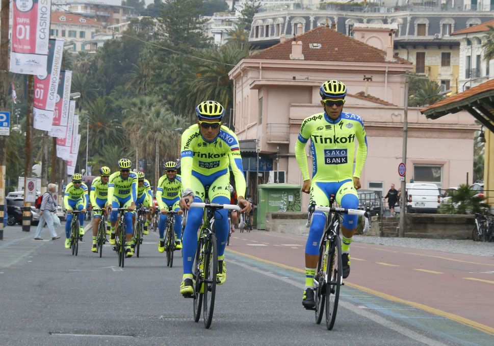 Alberto Contador with former foe, now teammate, Ivan Basso