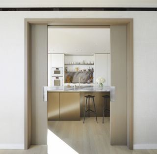 modern kitchen with pocket doors