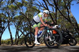 WILLUNGA HILL AUSTRALIA JANUARY 18 Maeve Plouffe of Australia and ARA Australian Cycling Team competes in the breakaway during the 9th Santos Womens Tour Down Under 2025 Stage 2 a 115km stage from Unley to Willunga Hill 370m on January 18 2025 in Willunga Hill Australia Photo by Dario BelingheriGetty Images