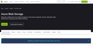 Azure Blob Storage website screenshot