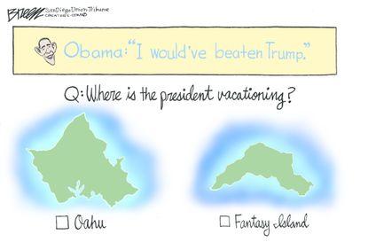 Obama cartoon U.S. President Obama 2016 election vacation