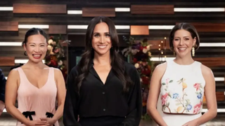 Megan, Duchess of Sussex, flanking by two female judges in the Masterchef Australia kitchen as season 18 premieres on April 19 in Australia &ndash; watch from anywhere with a free stream