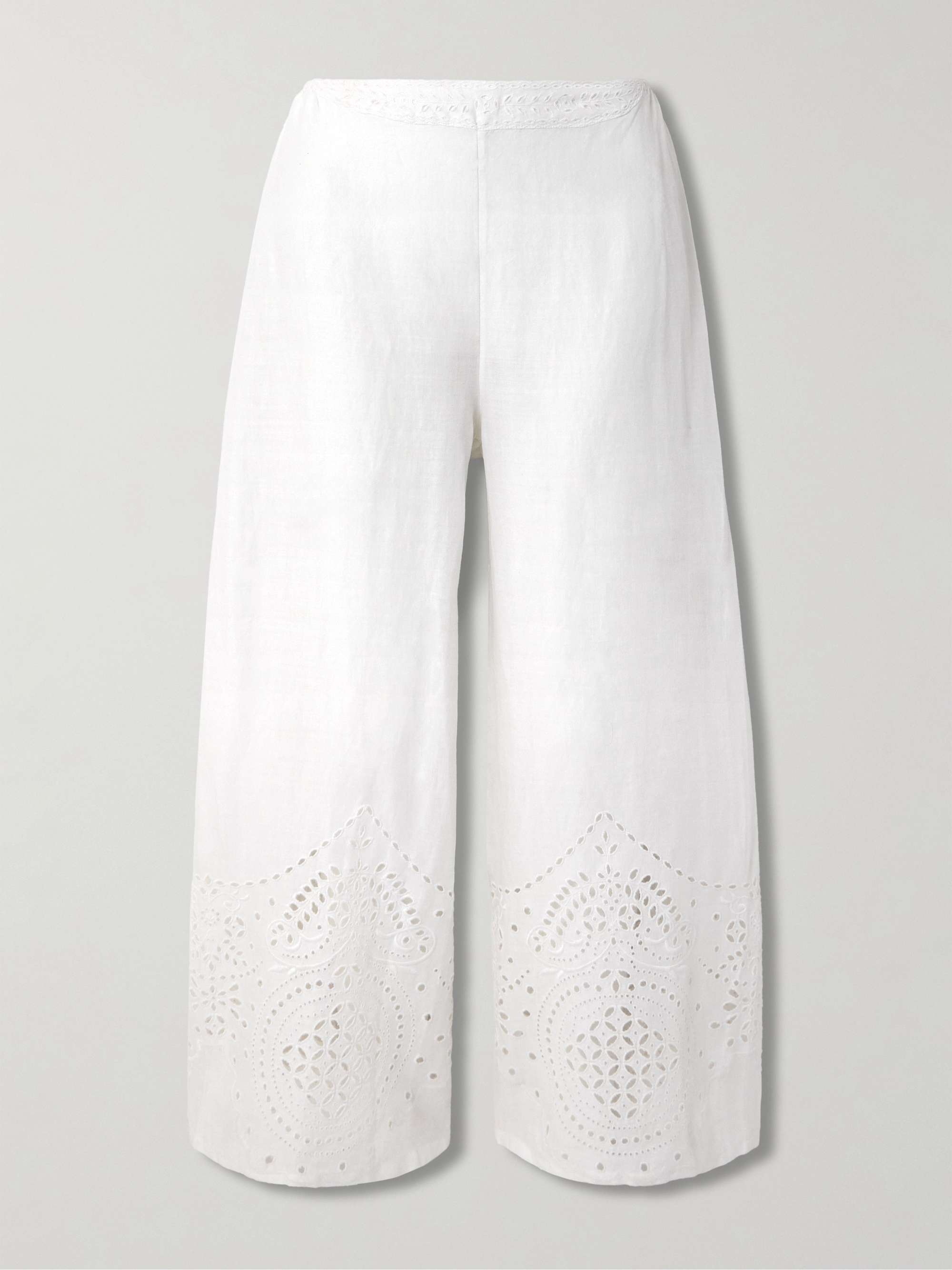 Belvoir Broderie Anglaise Linen Straight-Leg Pants