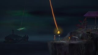 Oxenfree 2Oxenfree 2 Lost Signals Riley and Jacob standing by transmitter firing orange beam into sky