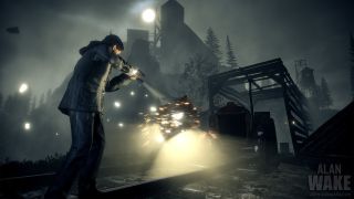 Alan Wake fighting an enemy with a flashlight