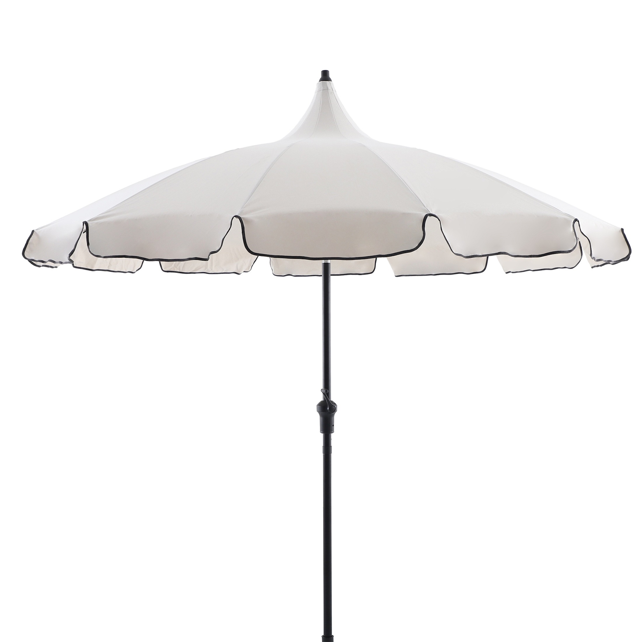 My Texas House 9ft Outdoor Round Market Patio Umbrella With Off-White Canopy and Black Trim