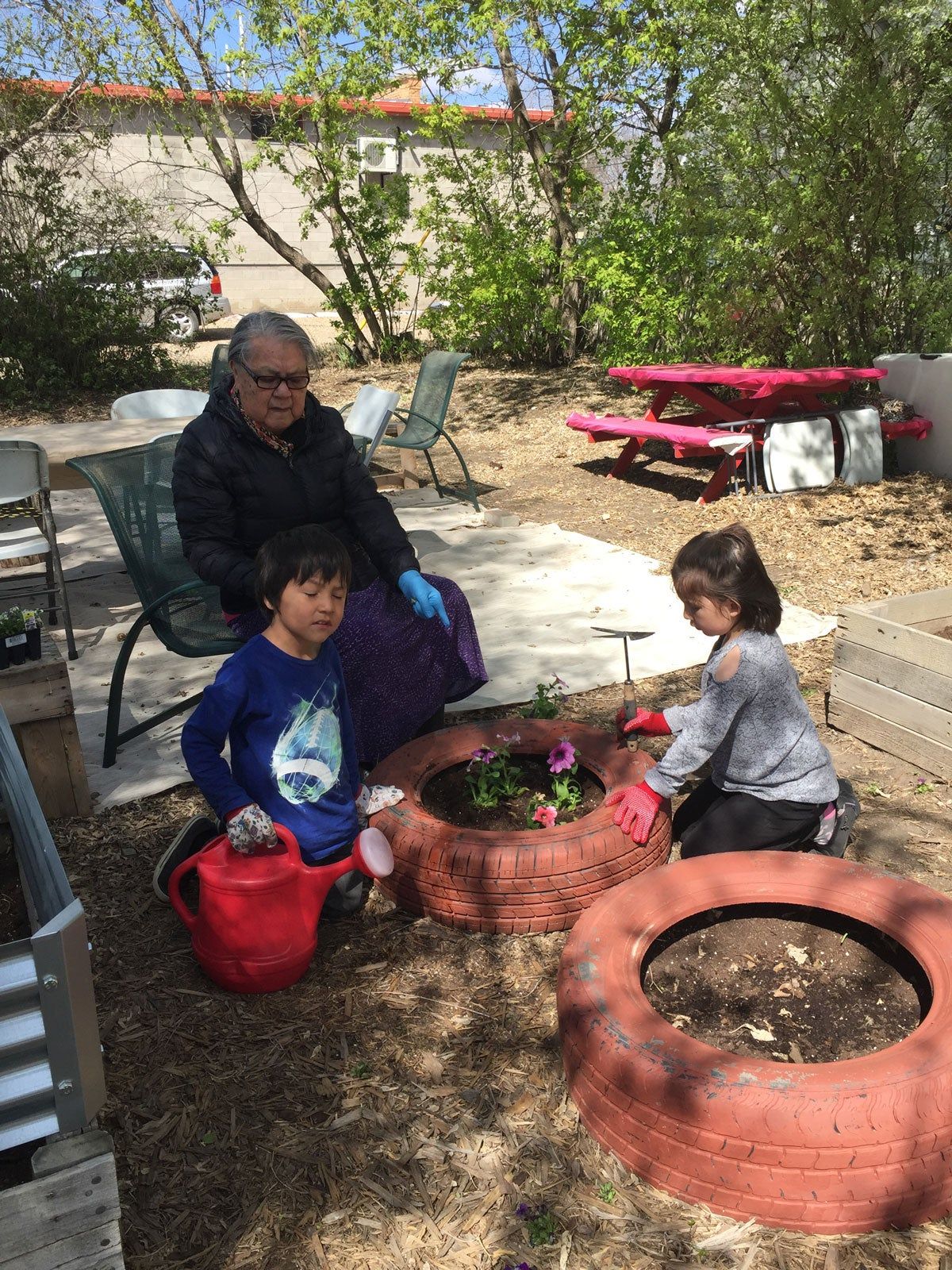 Young volunteers watering&nbsp;