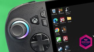 A closeup of the Xbox Ally X's Xbox button, D-Pad, and left joystick.