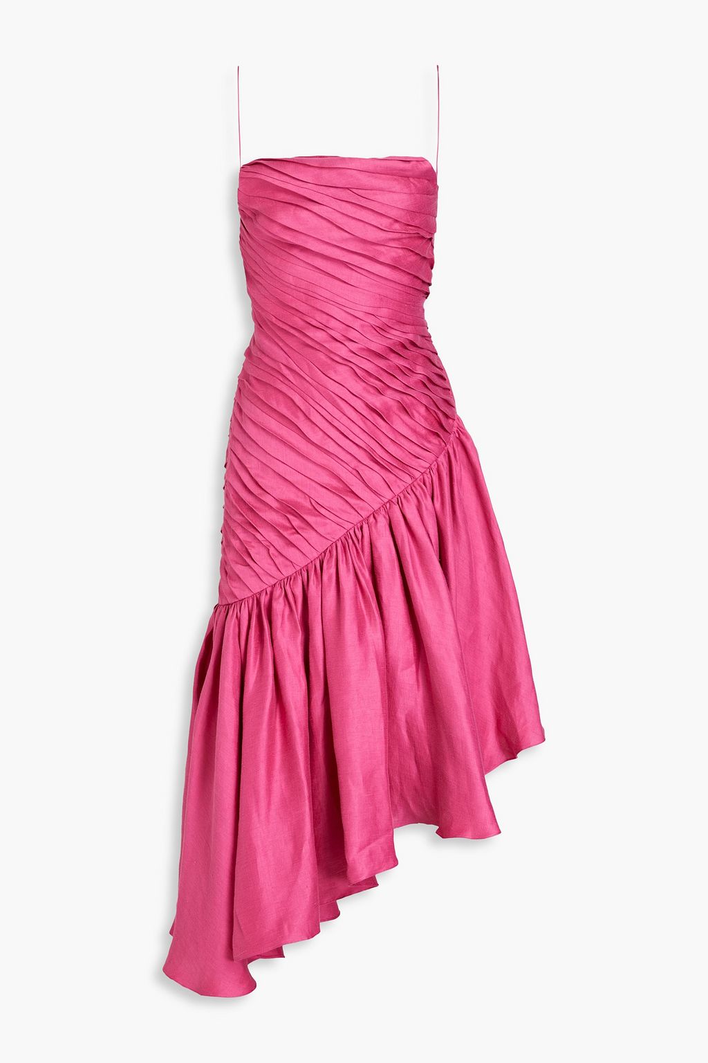 Asymmetric Pleated Linen-Blend Dress