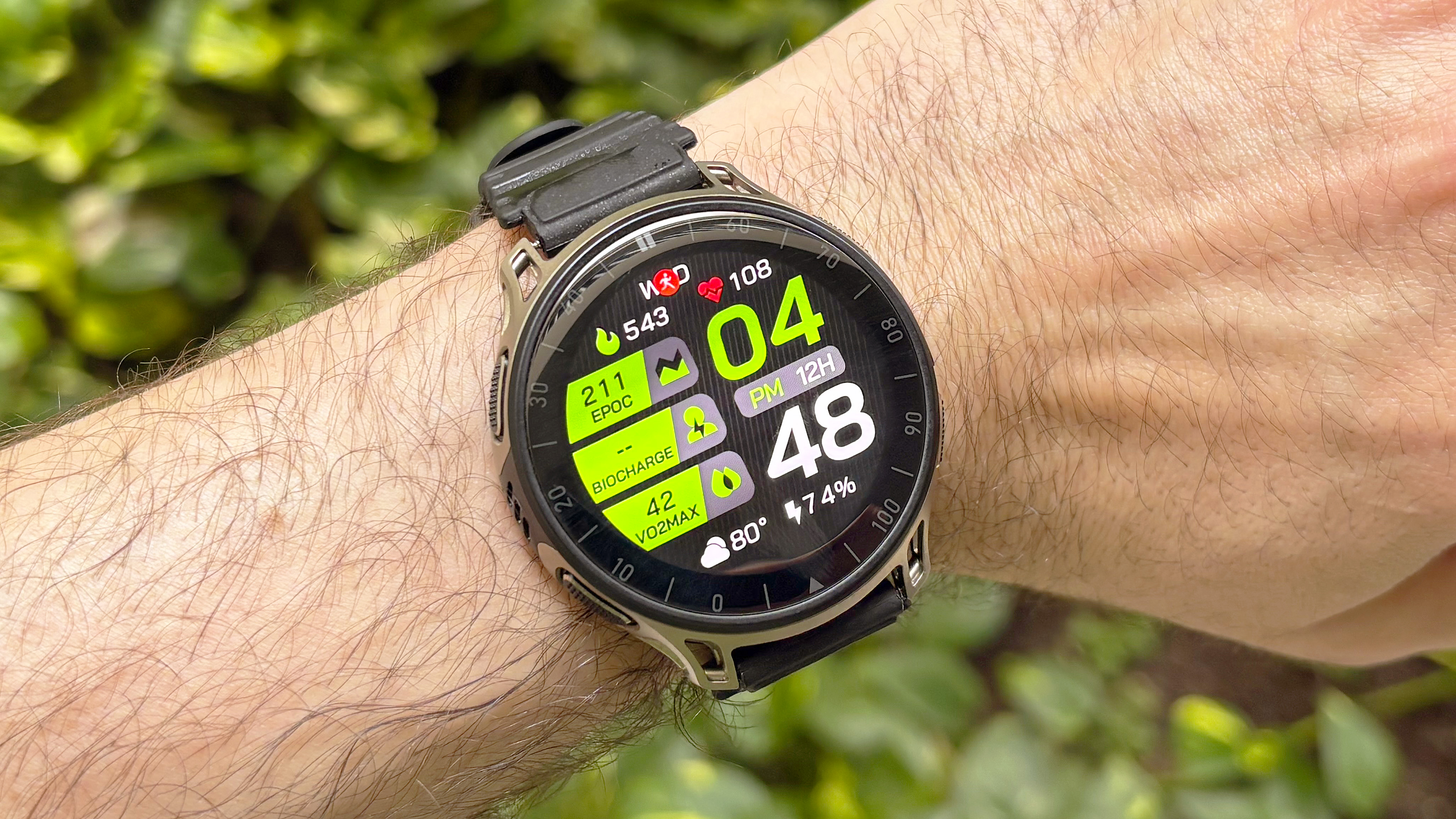 Close-up of the Amazfit Cheetah 2 Pro smartwatch, a budget-friendly competitor to the Garmin Fenix 8