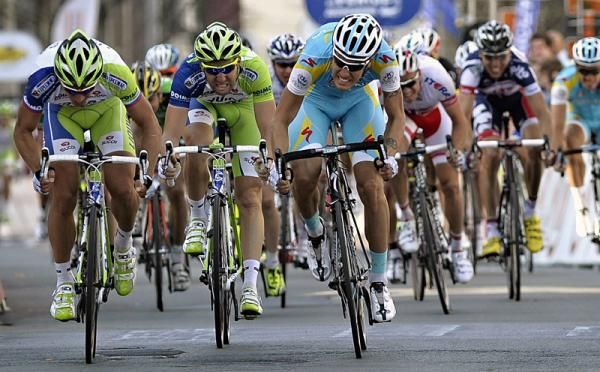Peter Sagan (Liquigas-Cannondale), left, sprints to victory.