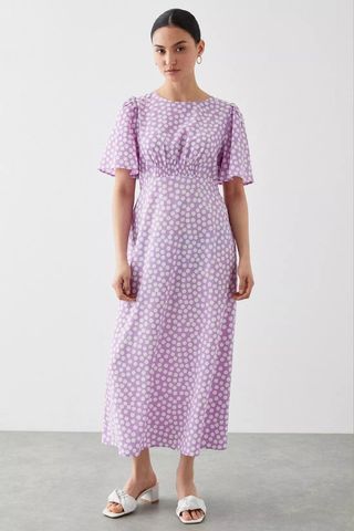 Dorothy Perkins Petite Lilac Spot Flutter Sleeve Midi Dress