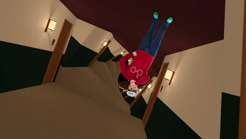 Standing on the ceiling wearing a Meta Quest 3 in a Hotel Infinity screenshot