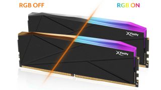 V-color RGB DDR5 O CUDIMM memory showing the difference between RGB turned on or off