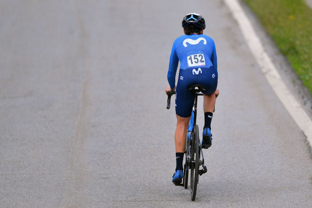 CASCATE DEL TOCE ITALY JULY 05 Aude Biannic of France and Movistar Team during the 32nd Giro dItalia Internazionale Femminile 2021 Stage 4 a 112km Individual Time Trial from Fondovalle to Cascate Del Toce 1714m ITT GiroDonne UCIWWT on July 05 2021 in Cascate Del Toce Italy Photo by Luc ClaessenGetty Images