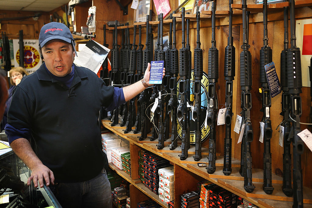 A selection of rifles in a sporting goods store