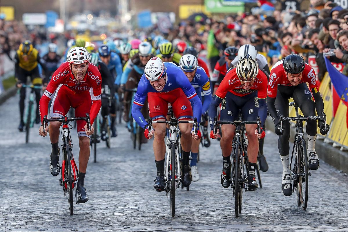 Arnaud D&eacute;mare (Groupama-FDJ) fights to the line