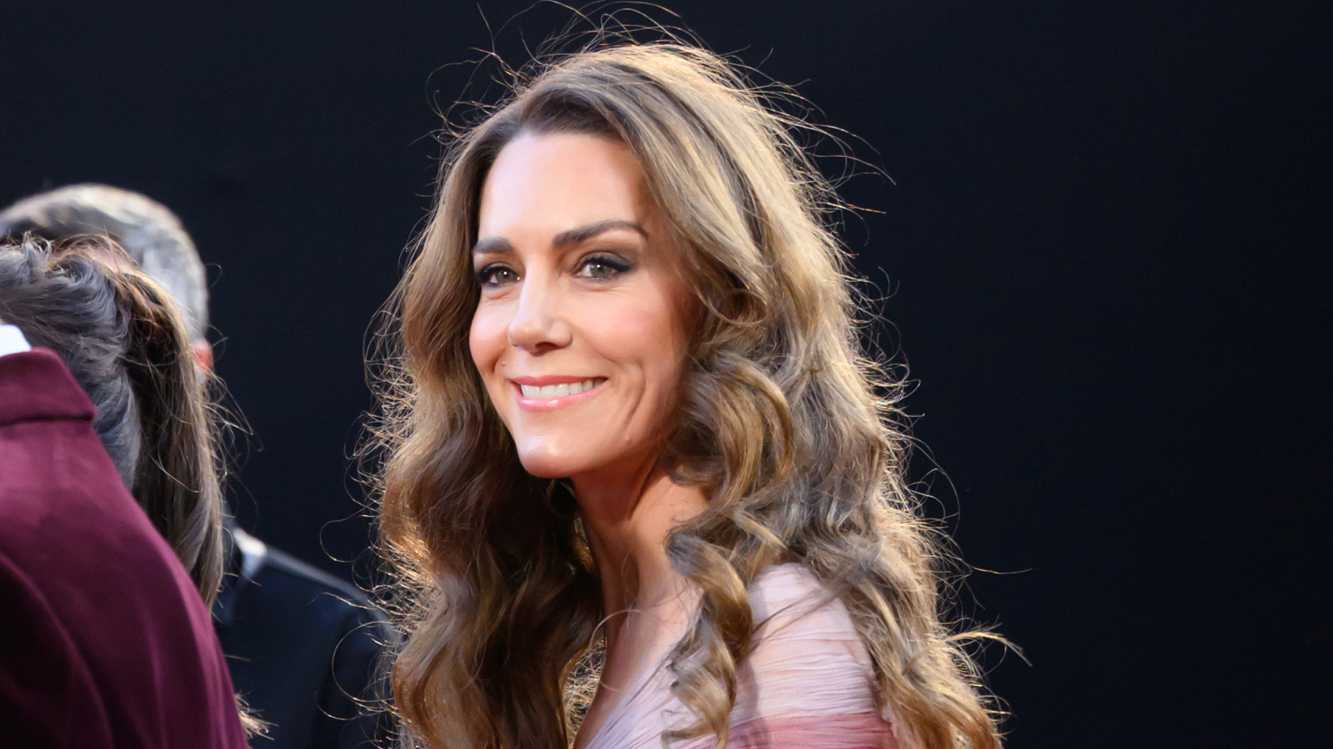 Kate Middleton attends the 2026 EE BAFTA Film Awards at The Royal Festival Hall on February 22, 2026 wearing a raspberry and rose Gucci gown