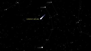 an illustration showing a comet near Ursa Minor, the little dipper