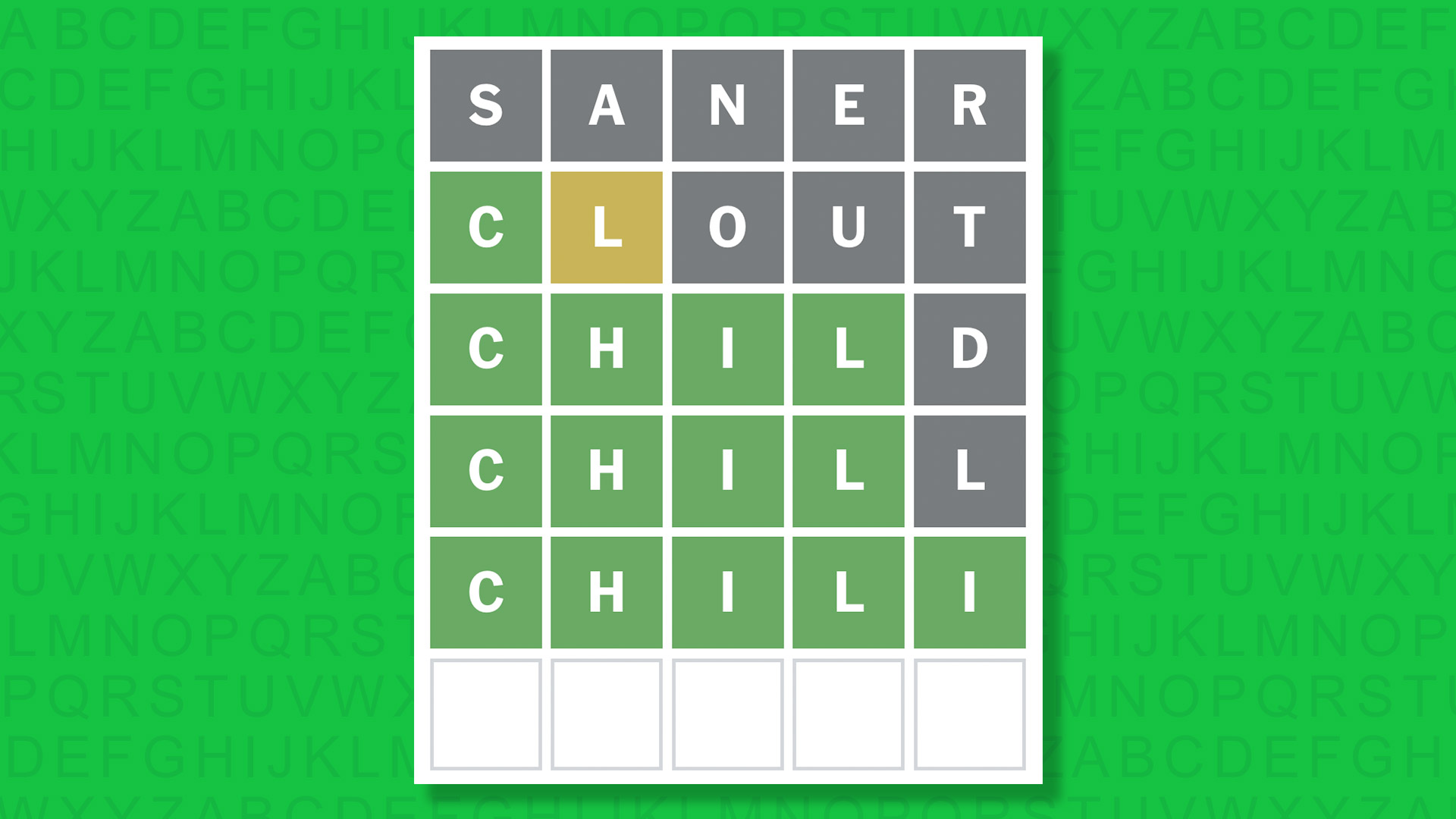 NYT Wordle answer for game 1808 on a green background