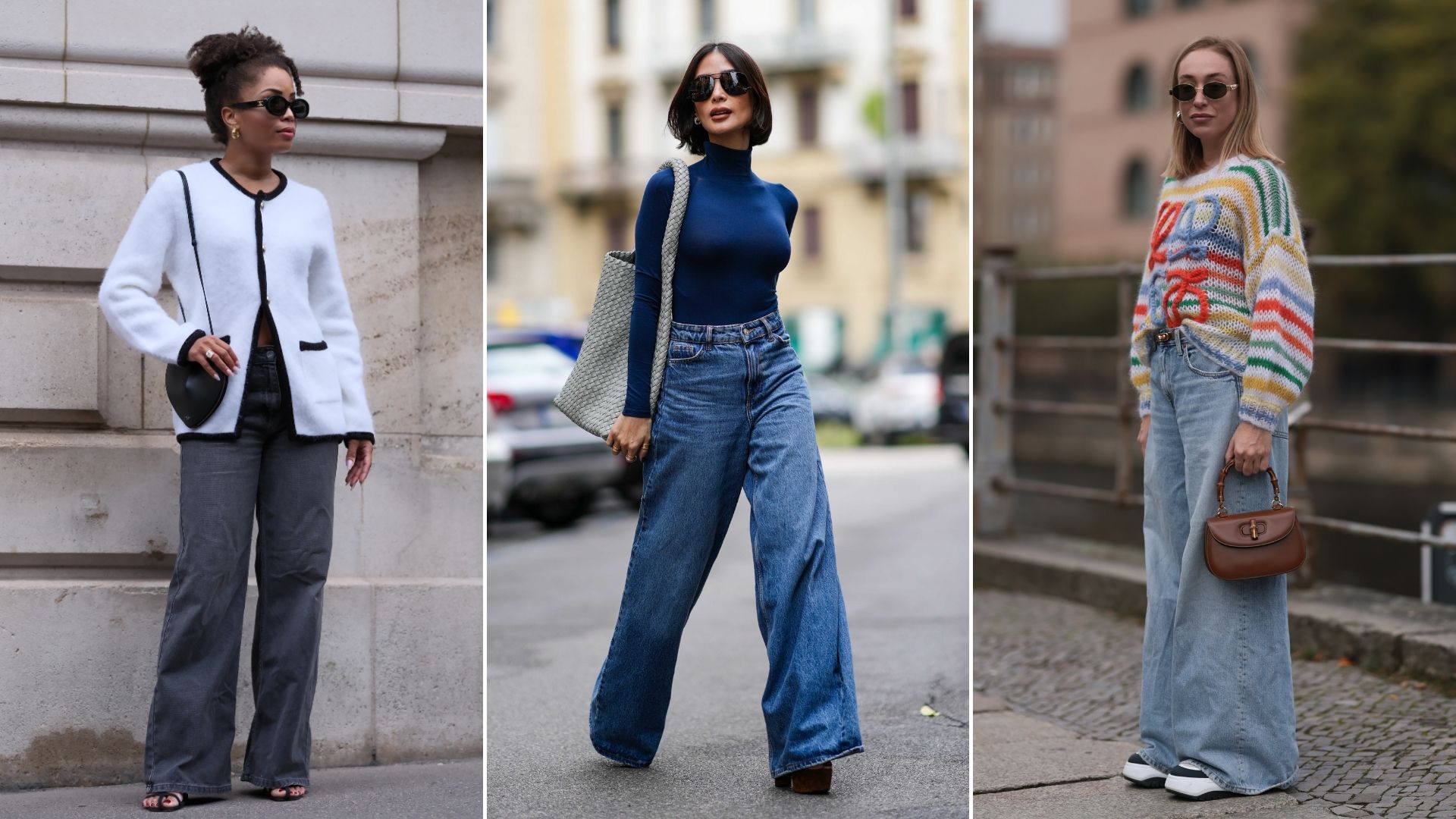 32 street style shots of wide leg jeans for outfit inspiration