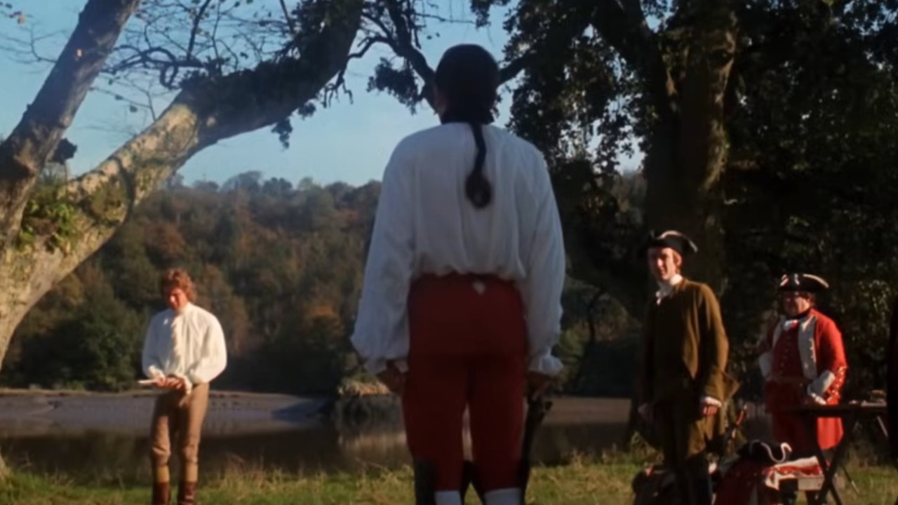 Ryan O&#039;Neal preparing for a duel in Barry Lyndon