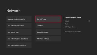 Xbox settings menu showing Open NAT