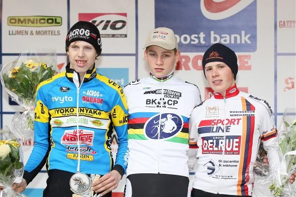 2012 Junior men's Koppenbergcross podium (L-R): Yannick Peeters, Mathieu van der Poel and Jonas Degroote
