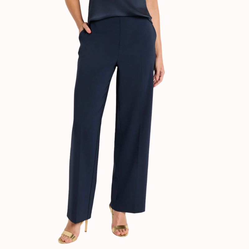 Image of navy wide leg trousers