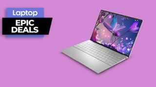 Dell XPS 13 laptop against a pink background