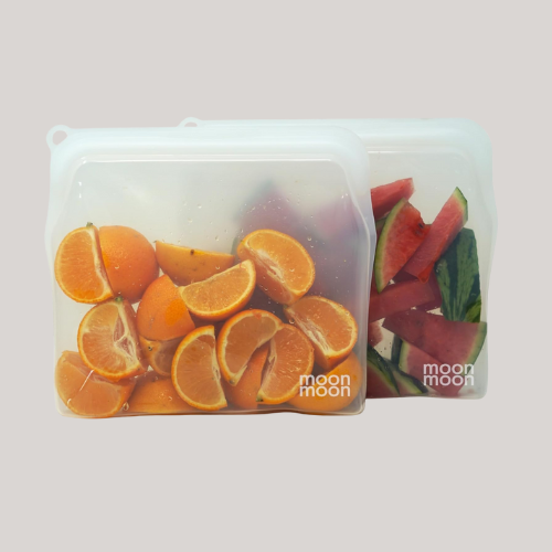Moonmoon Reusable Silicone Food Bags | Reusable Freezer Bags |leakproof Food Storage Pouches| Dishwasher &amp;amp; Microwave Safe - 2 Set 900ml (clear)