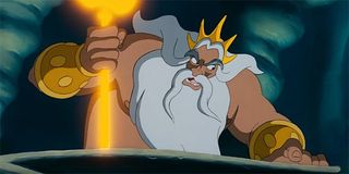 King Triton holding his trident and looking extremely angry in The Little Mermaid