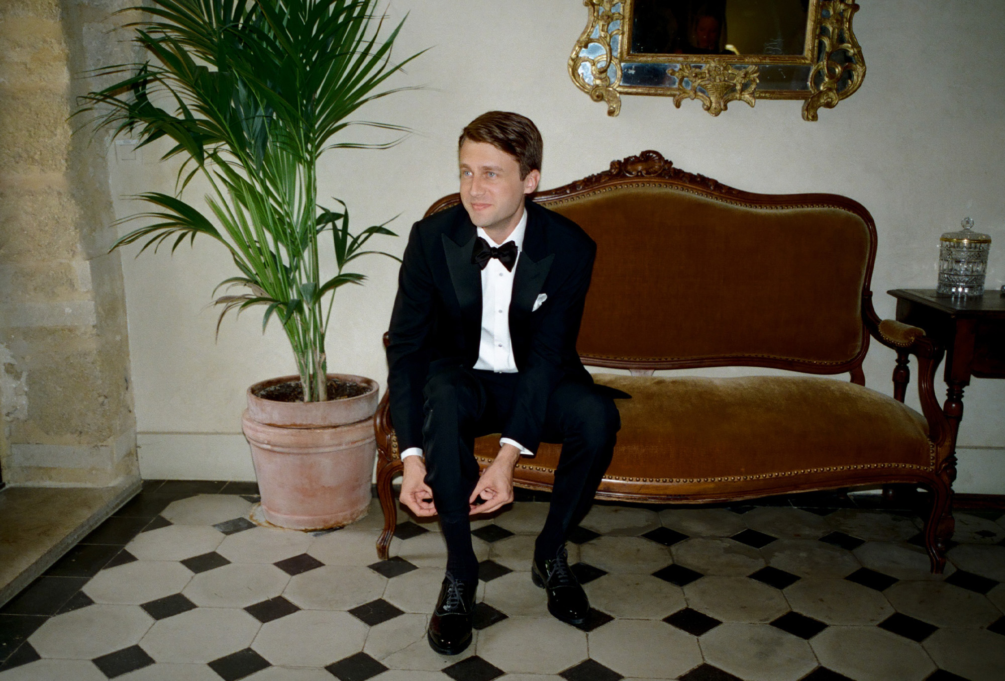 Max wearing his wedding suit.