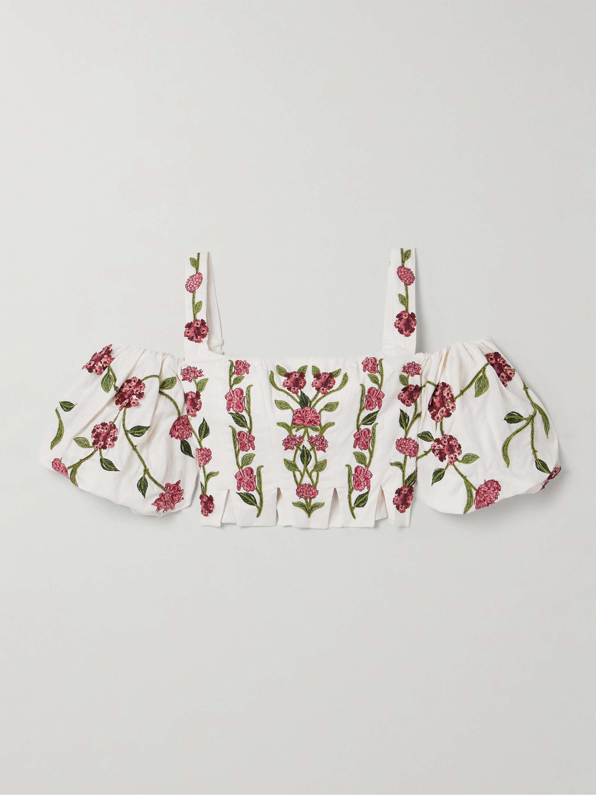 &amp;Eacute;poca Cropped Cold-Shoulder Appliqu&amp;eacute;d Embroidered Linen Top
