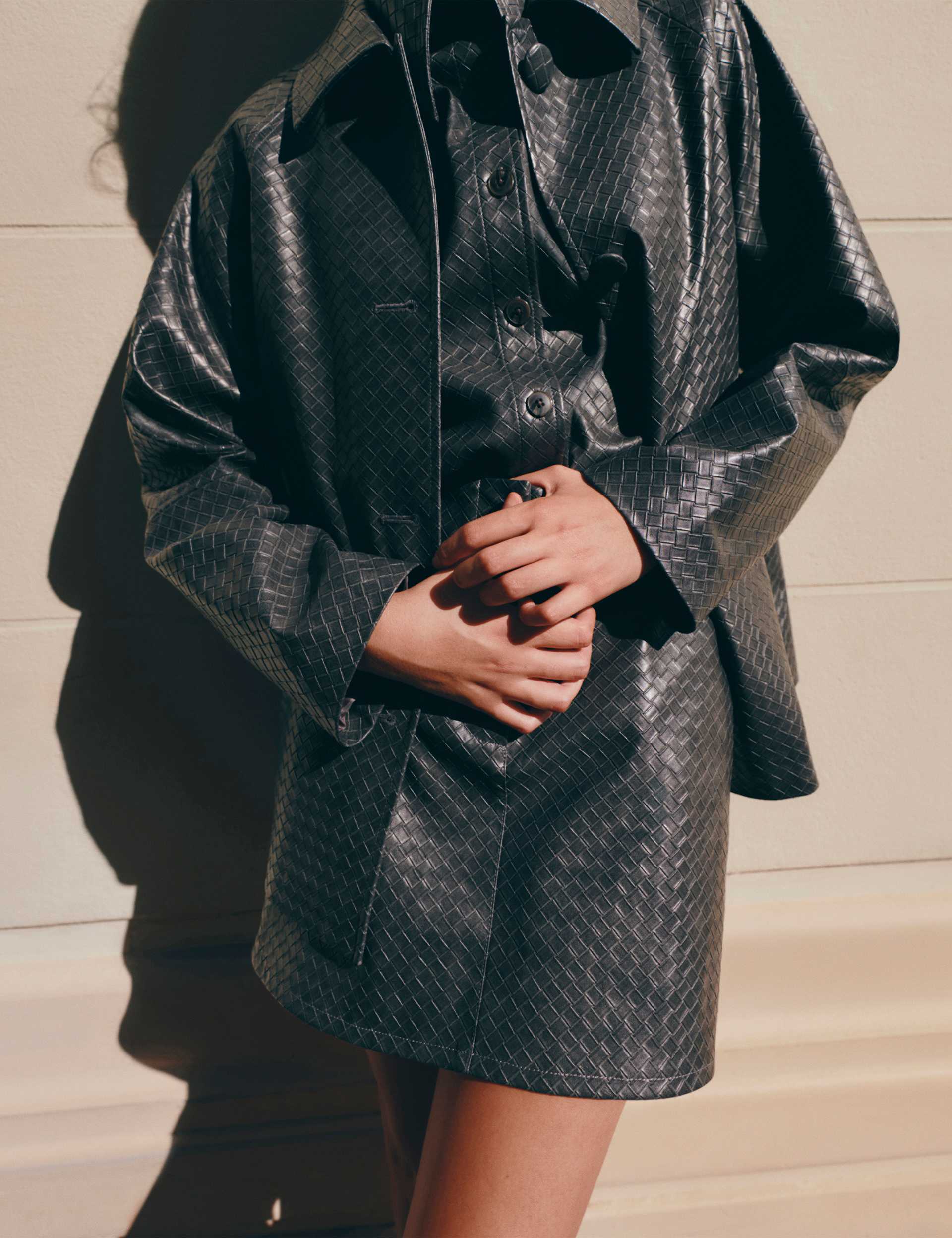 Leather Look Woven Effect Mini A-Line Skirt