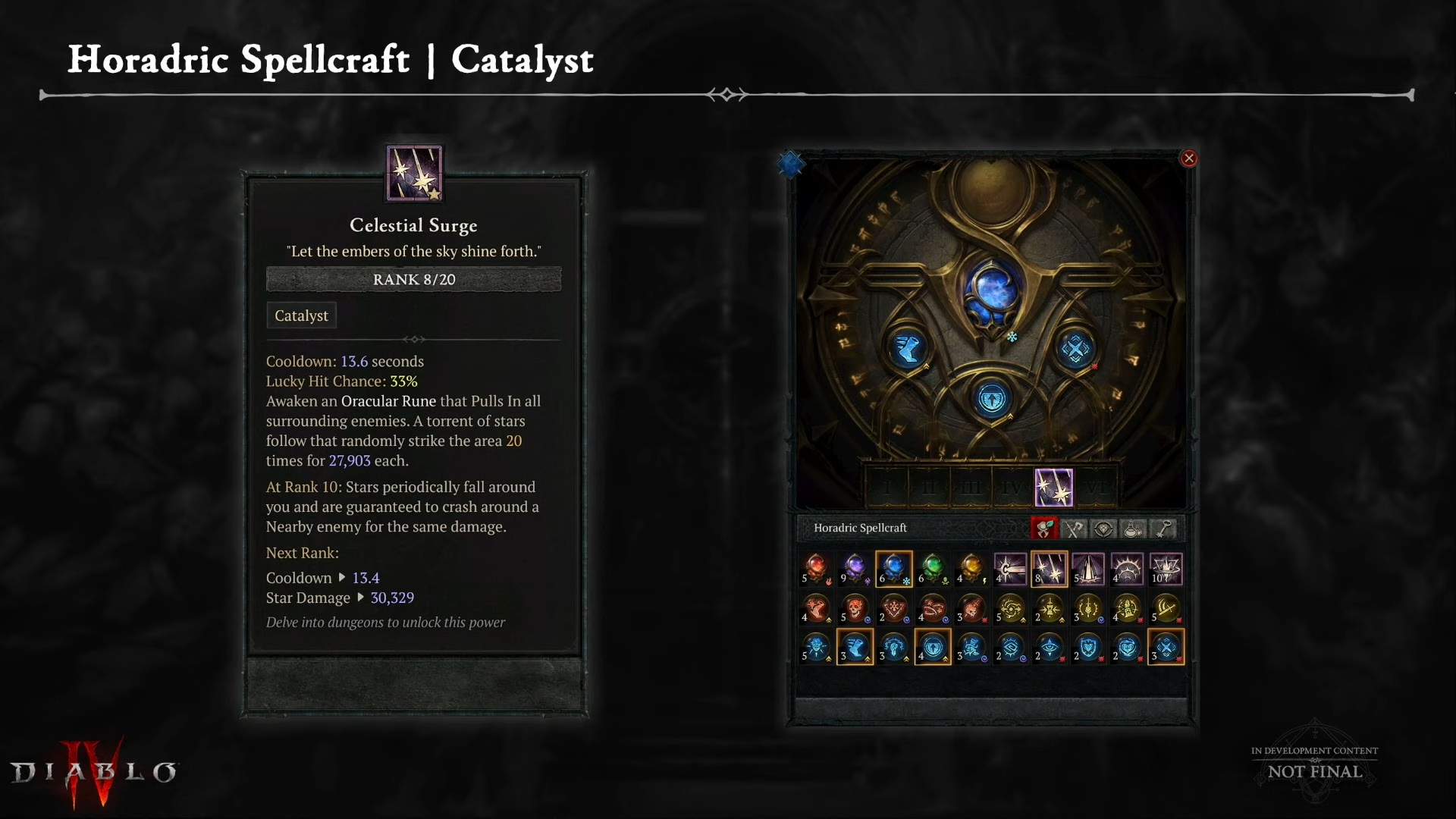 Diablo 4 slide from Campfire showing Horadric Spellcraft UI
