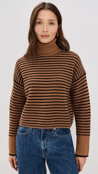 Madewell Pine Stripe Wool Waffle Turtleneck