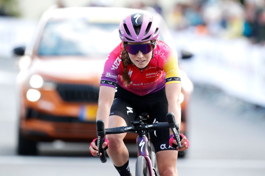 STEINFORT LUXEMBOURG APRIL 30 Niamh FisherBlack of New Zealand and Team SD Worx crosses the finish line during the 14th Ceratizit Festival Elsy Jacobs 2022 Stage 1 a 1214km stage from Steinfort to Steinfort felsy on April 30 2022 in Steinfort Luxembourg Photo by Bas CzerwinskiGetty Images
