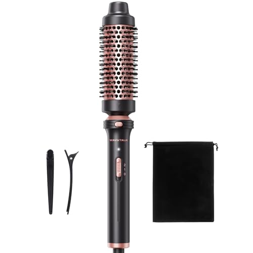 Wavytalk Thermal Brush, 1 1/2 Inch Heated Round Brush With Detachable Head, Velvet Pouch and Dual Voltage for Travel, Easy to Create Blowout Look, Rose Gold