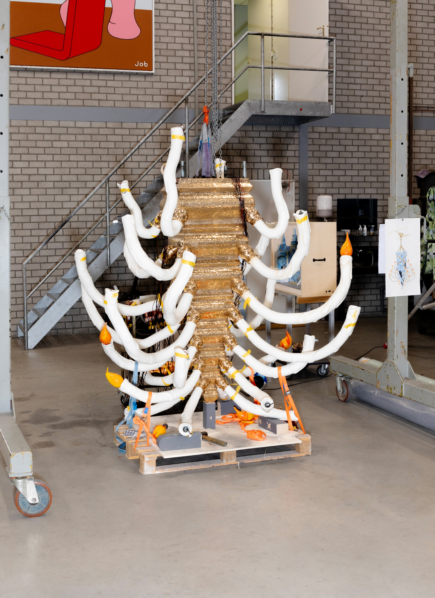 A large chandelier, still work in progress, inside Studio Job&#039;s Tilburg workshop