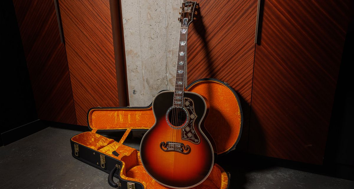 Gibson Custom SJ-200 Monarch #100: this stunning one-of-one jumbo is replete with all kinds of rococo flourishes, from the diamond and gold crown inlay on the headstock, to the 14k gold rope binding, Gibson calls it the "ultimate custom" acoustic and not without some justification.